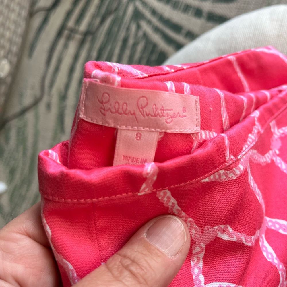 Lilly Pulitzer Pink Wide Leg Pants with White Chain-Link Print - Picture 3 of 3